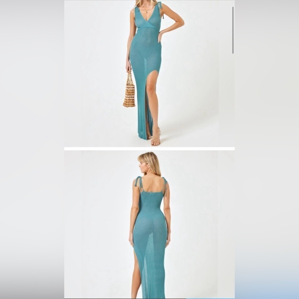 NWT L*Space Kihei Dress knit Tie Straps Coverup in Teal